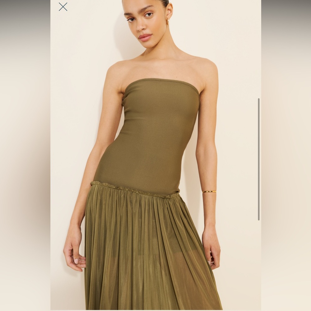 Rare London Olive Strapless Drop Waist Dress